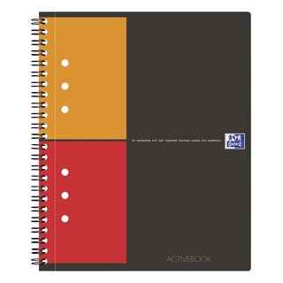 Oxford International Activebook - A5+, 5 mm kariert, 80 Blatt, Register und Dokumententasche, grau