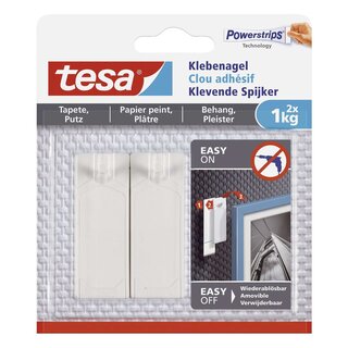 Tesa® Powerstrips® Klebenagel - ablösbar, Tragfähigkeit 1kg, weiß, 2 Stück