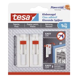 Tesa® Powerstrips® Klebenagel - ablösbar, verstellbar, Tragfähigkeit 1kg, weiß, 2 Stück