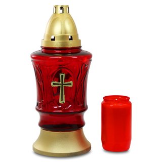 Glasgrablampe Kreuz rot mit Ölkompolicht Nr. 3 Größe (Ø x H): ca. 110 x 270 mm