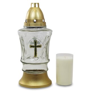 Glasgrablampe "Kreuz" weiß mit Ölkompolicht Größe (Ø x H): ca. 110 x 270 mm