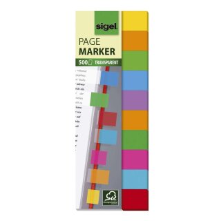 Sigel® Haftmarker Folie Multicolor - 125 x 44 mm, 10 Farben, 500 Streifen
