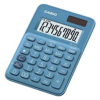 Casio® Tischrechner MS-7 - Solar-/Batteriebetrieb, 10stellig, LC-Display, blau