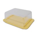 Butterdose pastell-gelb mit glasklarem Deckel aus Kunststoff