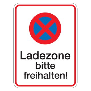 Halteverbotsschild "Ladezone bitte freihalten!" Aluminium geprägt und gelocht 300 x 400 mm