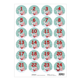 5er Pack Aufkleber Adventskalenderzahlen Rentier 1 - 24 auf Bogen rund, Ø 40 mm (5 x 24 Zahlen)