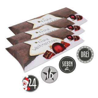 Adventskalender Stern 25 Kissenverpackungen mit 24 Zahlenaufklebern Schwarz/Weiß