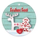 25er Pack Geschenkanhänger "Frohes Fest" Rentier türkis ca. Ø 95 mm