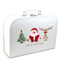 Pappkoffer 45 cm weiß mit Weihnachtsmann, Baum, Rentier