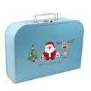 Pappkoffer blau mit Weihnachtsmann, Baum, Rentier