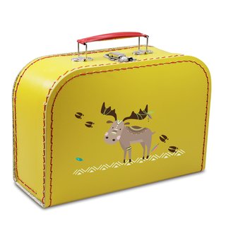 Kinderkoffer 35 cm gelb mit Elch und Federn
