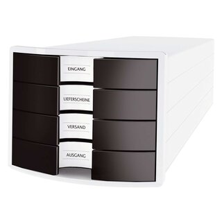 HAN Schubladenbox IMPULS - A4/C4, 4 geschlossene Schubladen, weiß/schwarz 1012-32
