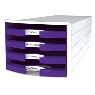 HAN Schubladenbox IMPULS - A4/C4, 4 offene Schubladen, weiß/lila 1013-57