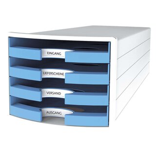 HAN Schubladenbox IMPULS - A4/C4, 4 offene Schubladen, weiß/hellblau 1013-54