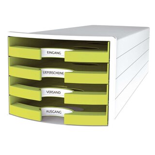 HAN Schubladenbox IMPULS - A4/C4, 4 offene Schubladen, weiß/lemon 1013-50