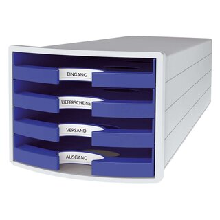 HAN Schubladenbox IMPULS - A4/C4, 4 offene Schubladen, lichtgrau/blau 1013-14