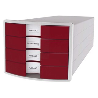 HAN Schubladenbox IMPULS - A4/C4, 4 geschlossene Schubladen, lichtgrau/rot 1012-17