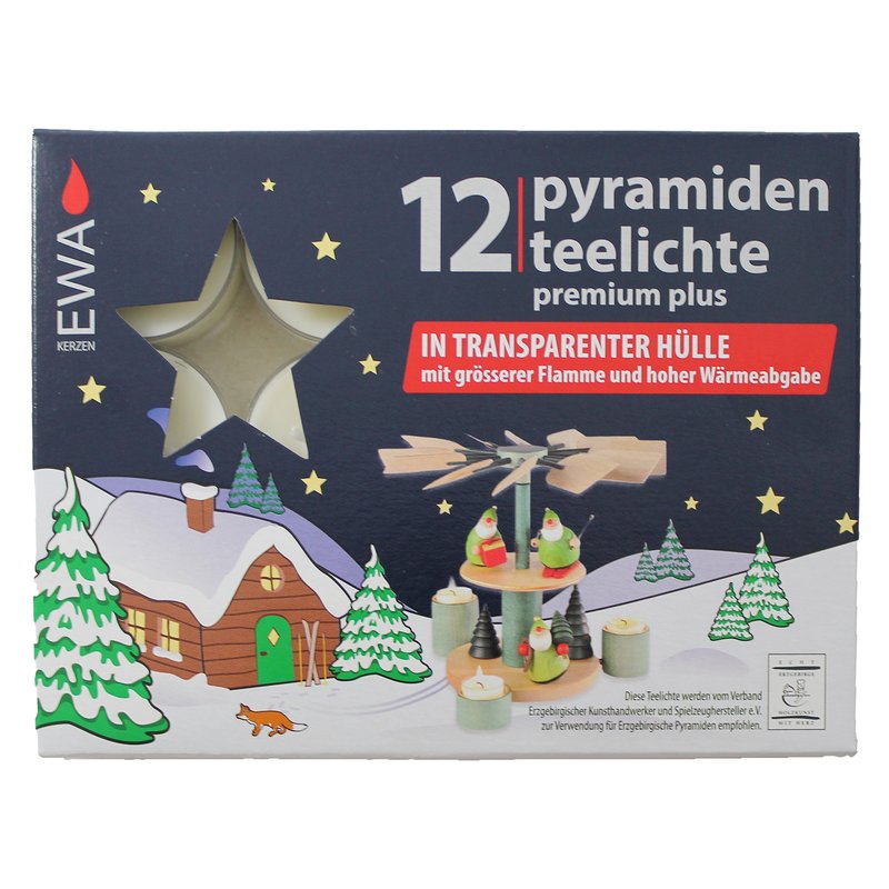 Pyramiden Teelichte Premium Plus 27 Stück - Größere Flamme Für Weihnachtspyramiden | Transparente Hülle