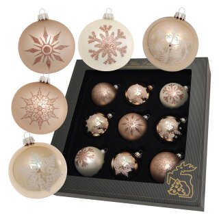 Weihnachtskugeln beige/cappuccino mit Schneeflocken 9 Stück/Set, Ø 8 , 20,99 €