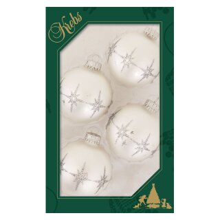 Weihnachtskugeln silber mit Bethlehem-Sternen 4 Stück/Set, Ø 7 cm