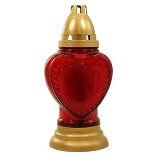Glas-Grablampe "Herz" rot mit Brennereinsatz