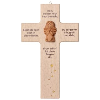 Holzkreuz mit Engel und Spruch 20 x12 cm