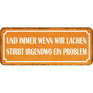 Schild Spruch "Immer wenn wir lachen stirbt ein Problem" 27 x 10 cm Blechschild