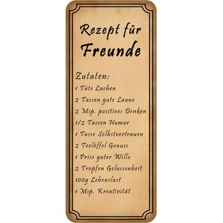 Schild Spruch "Rezept für Freunde Zutaten" 27 x 10 cm Blechschild, 7,99
