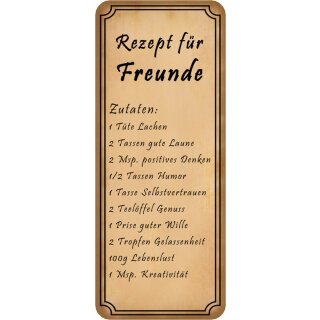Schild Spruch "Rezept für Freunde – Zutaten" 27 x 10 cm Blechschild