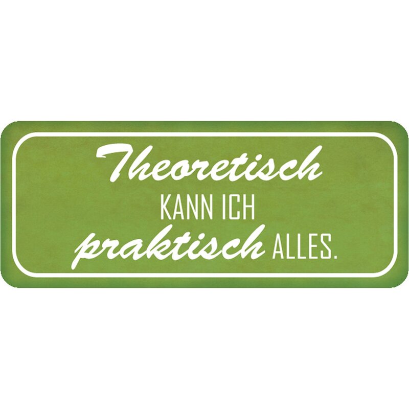 Schild Spruch "Theoretisch kann ich praktisch alles" grün 27 x 10 cm