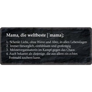Schild Spruch "Mama weltbeste – Liebe, fürsorglich, Organisatorin" 27 x 10 cm Blechschild