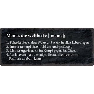 Schild Spruch Mama weltbeste &ndash; Liebe, fürsorglich, Organisatorin 27 x 10 cm Blechschild  