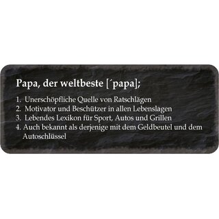 Schild Spruch Papa weltbeste &ndash; Ratschläge, Beschützer, Lexikon 27 x 10 cm Blechschild  