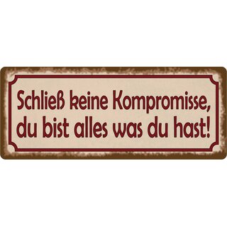 Schild Spruch "Schließ keine Kompromisse - bist alles was du hast" 27 x 10 cm Blechschild