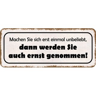 Schild Spruch "Machen sich unbeliebt - werden ernst genommen" 27 x 10 cm Blechschild
