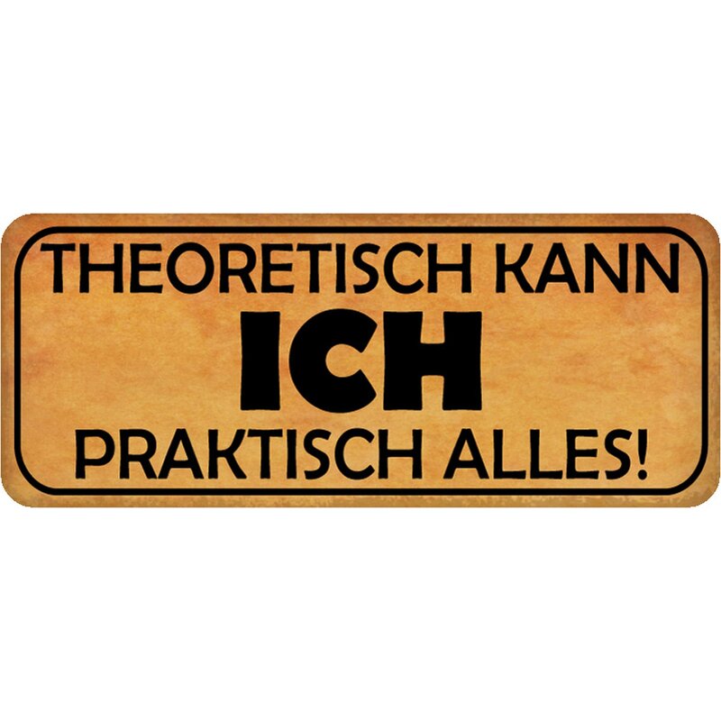 Schild Spruch "Theoretisch kann ich praktisch alles" 27 x 10 cm Blech