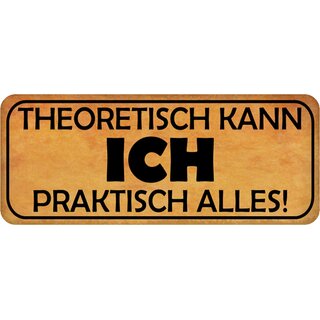 Schild Spruch "Theoretisch kann ich praktisch alles" 27 x 10 cm Blechschild