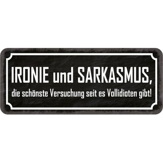 Schild Spruch Ironie Sarkasmus - schönste Versuchung seit Vollidioten 27 x 10 cm Blechschild