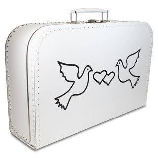 Hochzeitskoffer weiß mit Tauben