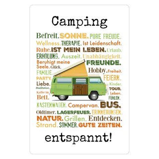 Schild Spruch "Camping entspannt - Befreit Sonne Freunde" 20 x 30 cm Blechschild