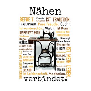 Schild Spruch "Nähen verbindet" 20 x 30 cm Blechschild