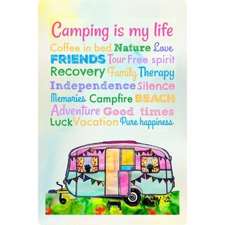 Schild Spruch "Camping is my life - Nature Love Beach" 20 x 30 cm Blechschild