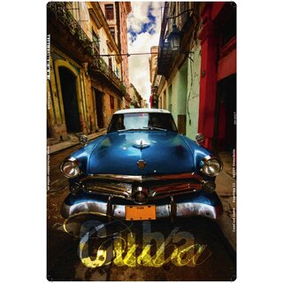 Schild Vintage "Cuba Oldtimer blau" 20 x 30 cm Blechschild