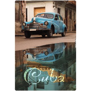 Schild Vintage "Cuba Oldtimer blau Pfütze" 20 x 30 cm Blechschild