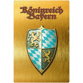 Schild Wappen "Königreich Bayern Goldoptik" 20 x 30 cm Blechschild
