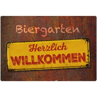Schild Spruch "Biergarten Herzlich Willkommen Rostoptik" 20 x 30 cm Blechschild