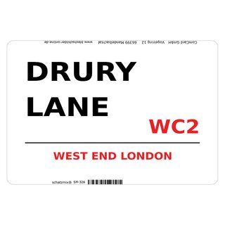 Schild Drury Lane WC2 weiß 20 x 30 cm Blechschild