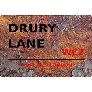 Schild "Drury Lane WC2 Steinoptik" 20 x 30 cm Blechschild