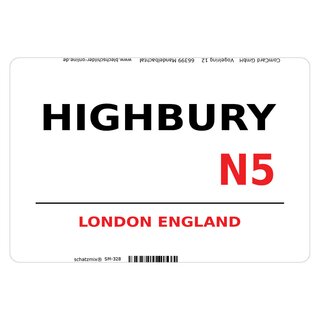 Schild Highbury N5 weiß 20 x 30 cm Blechschild