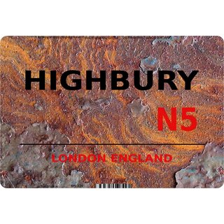 Schild Highbury N5 Steinoptik 20 x 30 cm Blechschild